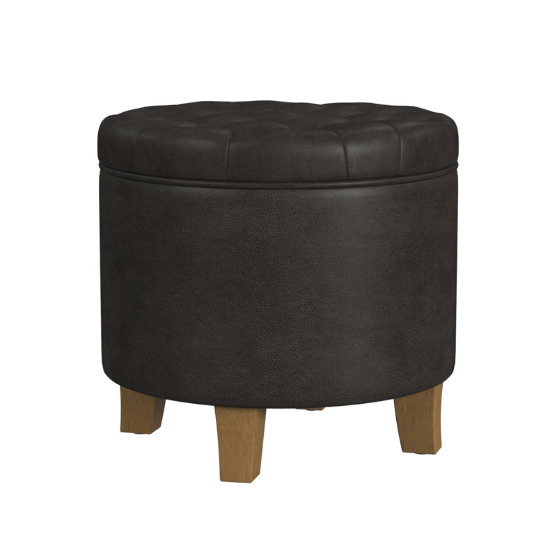 Ralpheal 19" Wide Faux leather Round Storage Ottoman, Black