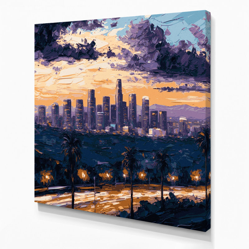 Art mural sur toile grise avec villes de Los Angeles CA, H 16 po x l 16 po