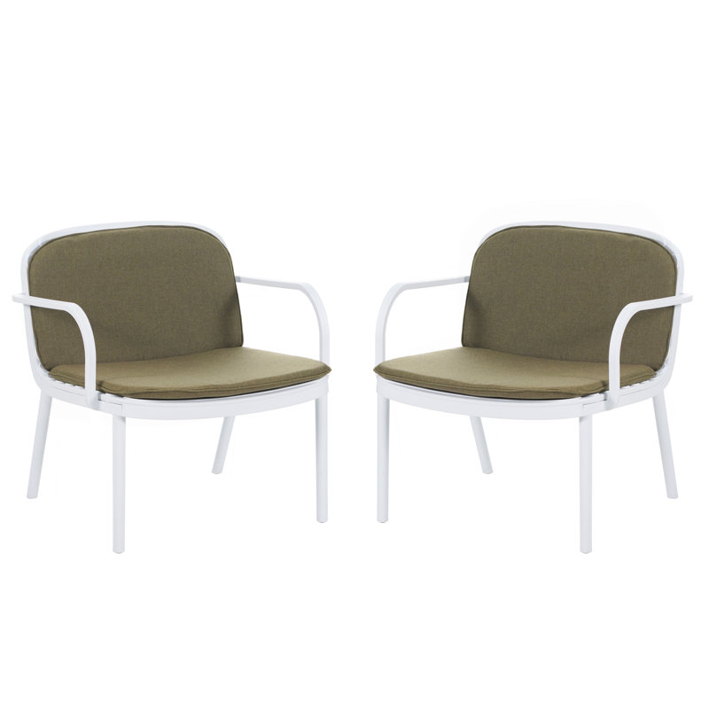 Fauteuil club d'extérieur en PP, structure blanche avec coussin vert, ensemble de 2