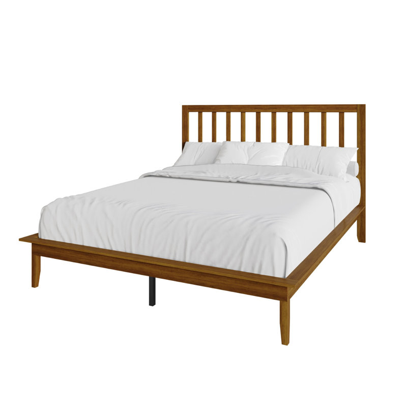 Grand lit plateforme en bois massif Lancaster, Brun, Grand lit