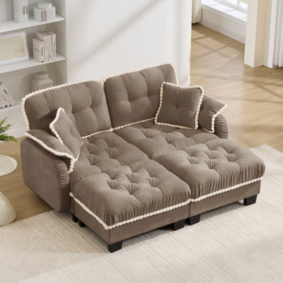 Canapé en forme de U en chenille avec 4 coussins, repose-pieds mobile et garniture capitonnée matelassée à conception ergonomique, canapé à assise profonde facile à assembler pour le salon, le bureau, un appartement, brun