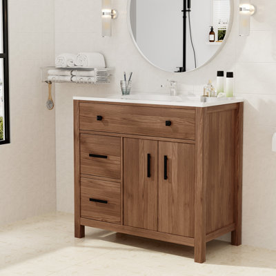 36" Single Bathroom Vanity with Resin Top and Sink Freestanding
