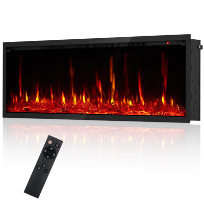 42 Inch Electric Fireplace For Wall Mounted And Recessed, 4.2 Inch Ultra‑Thin Heater, 750W / 1500W Heating, 12‑Color Flames, 5 Brightness Levels, Timer, Log And Crystal Effects, Remote Control