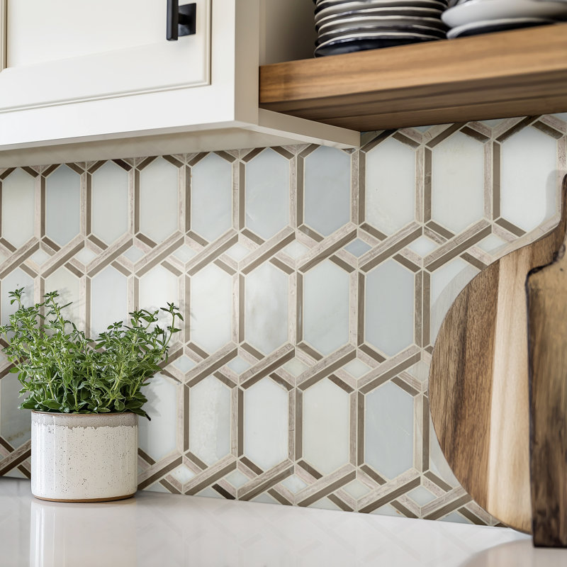 Crown Lattice Geometric 12 in. x 13 in. Polished Marble Mosaic Floor and Wall Tile
