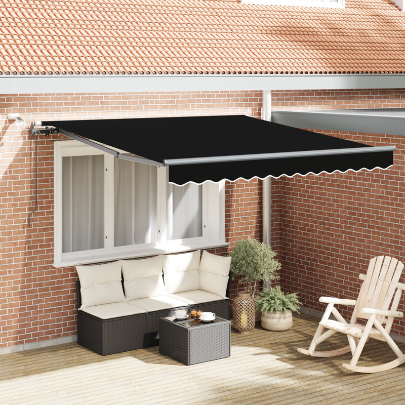 Ebern Designs Polyester Cover Retractable Patio Awning, Black, 300 cm W x 250 cm D