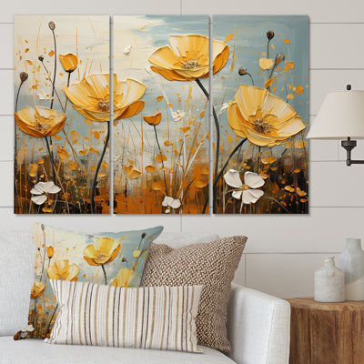 " Yellow Gray Buttercups Golden Glow Patchwork " 3 - Pieces