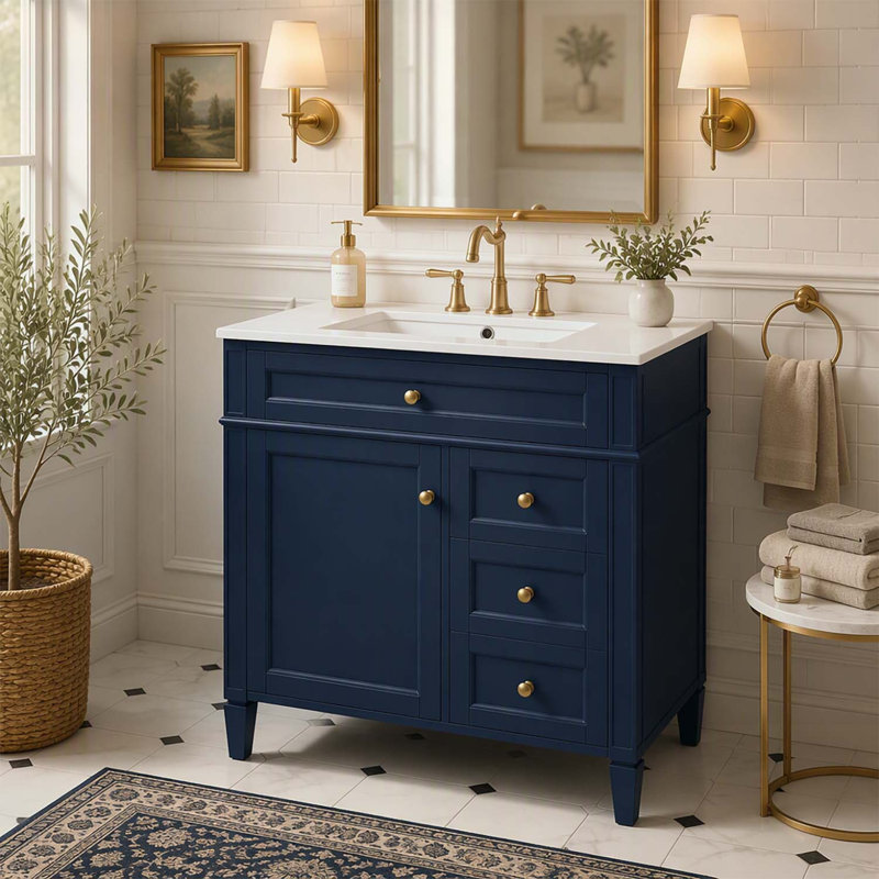 Meuble-lavabo moderne de 76 cm avec lavabo supérieur, grand espace de rangement et design minimaliste élégant pour une utilisation efficace de l'espace.