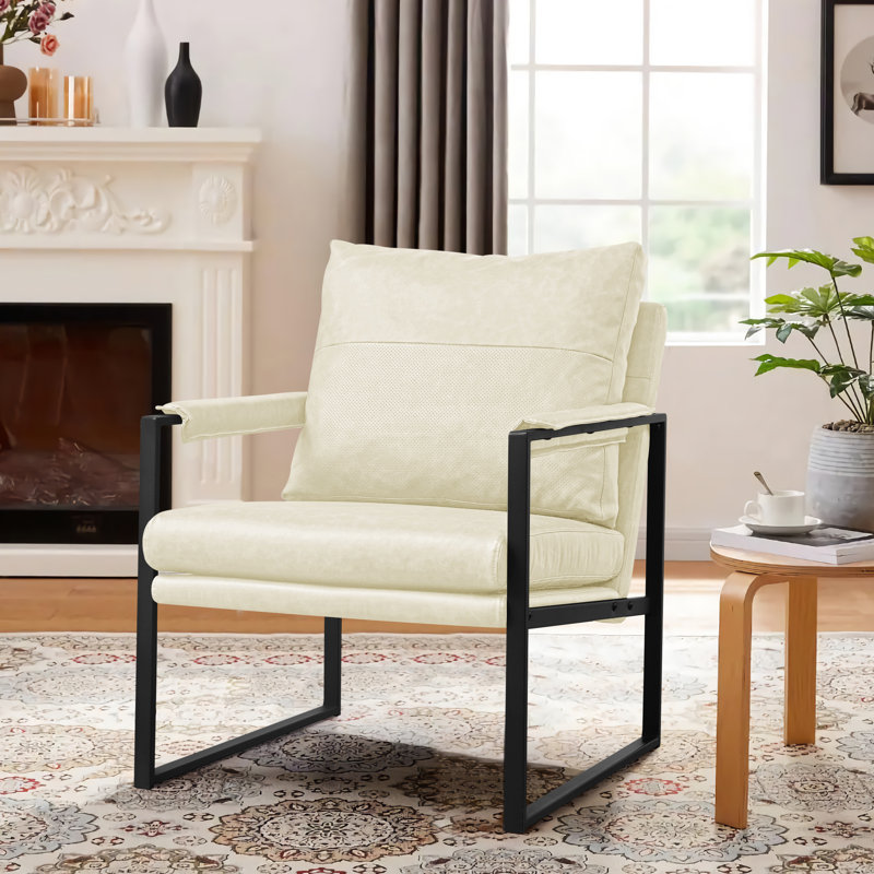 Upholstered Modern Accent Chair with Metal Frame, Oatmeal Polyester Blend