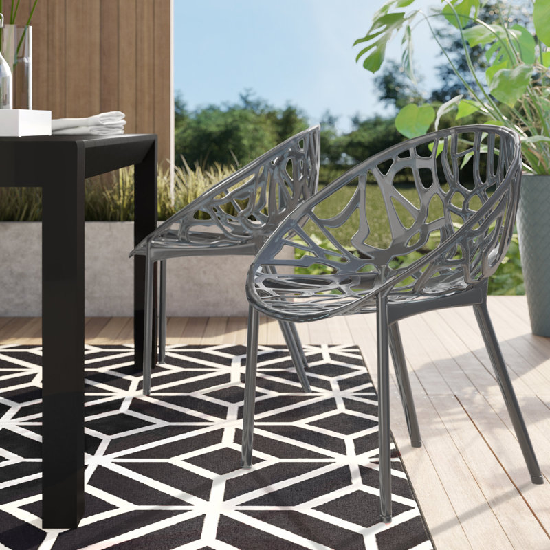 Metrocles Stacking Patio Dining Side Chair, Transparent Smoke Gray