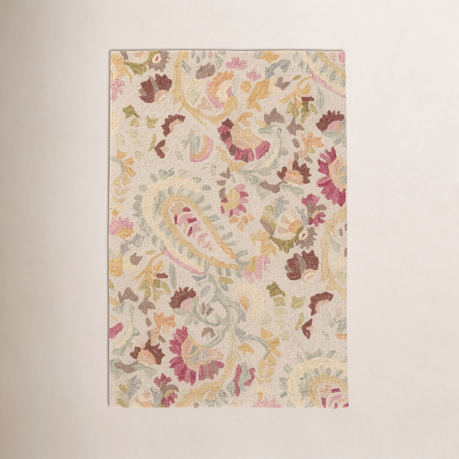 Ines Multi Hand-Hooked Paisley Wool Rug, Rectangle 4' x 6'