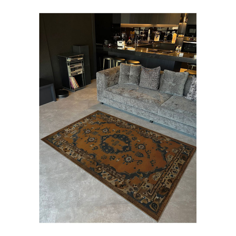 Vintage Multicolor Traditional Motif Patterned Woven Base Machine Washable Rug, Square 3'3" Rug Pad Included