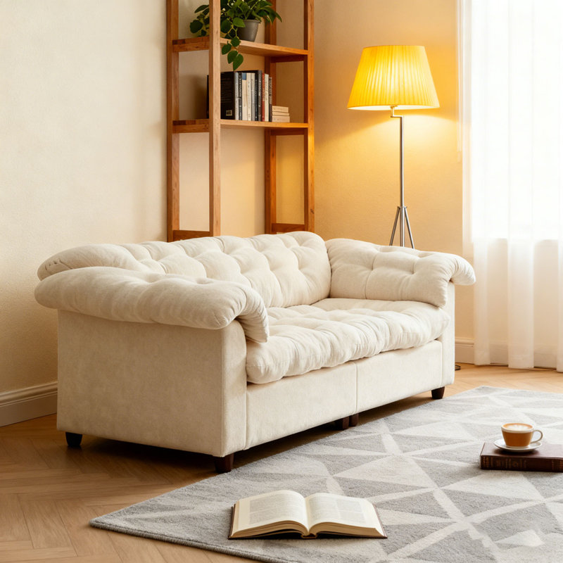 94.8" Chenille Modern Comfort Deep Seat Sofa, Upholstered Fluffy Cloud Sofa, Beige