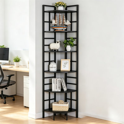 Corner Shelf, 6-Tier Tall Narrow Bookshelf, Industrial Corner Bookcase with Storage, for Home Office, Living Room, and Bedroom