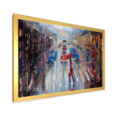 Femme en rouge traversant la rue - Peinture sur toile