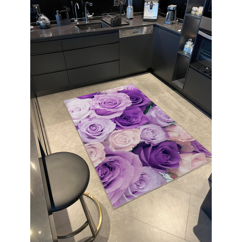 Tapis décoratif moderne à motif mauve et rose, Tapis de couloir 3 pi 3,37 po x 9 pi 10,11 po