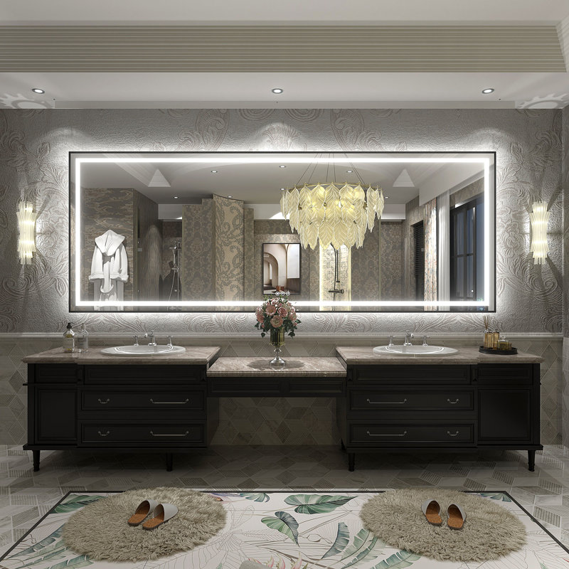Wayfair Basics® UL Certified Front & Back LED Anti-Fog Tempered Glass Framed Bathroom/Vanity Mirror, 96" x 36"