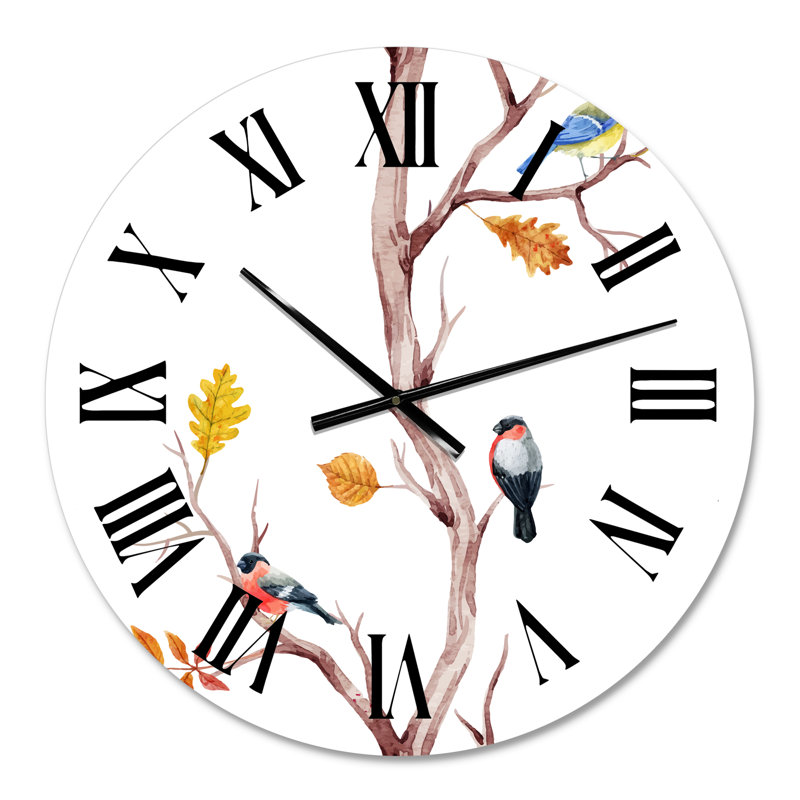 Petits oiseaux sur les branches d'un arbre IV - Horloge murale traditionnelle, Petit