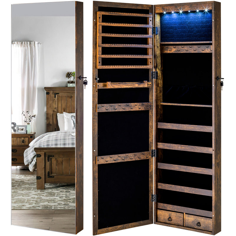 Armoire à bijoux murale avec miroir Grishilde, Brun rustique