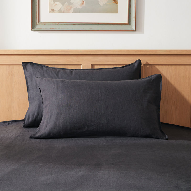 TOSMO 100% Linen Pillowcase Set of 2, Stone Washed Pillowcases Envelope Closure, Soft and Durable Pillow Cases, Charcoal Gray