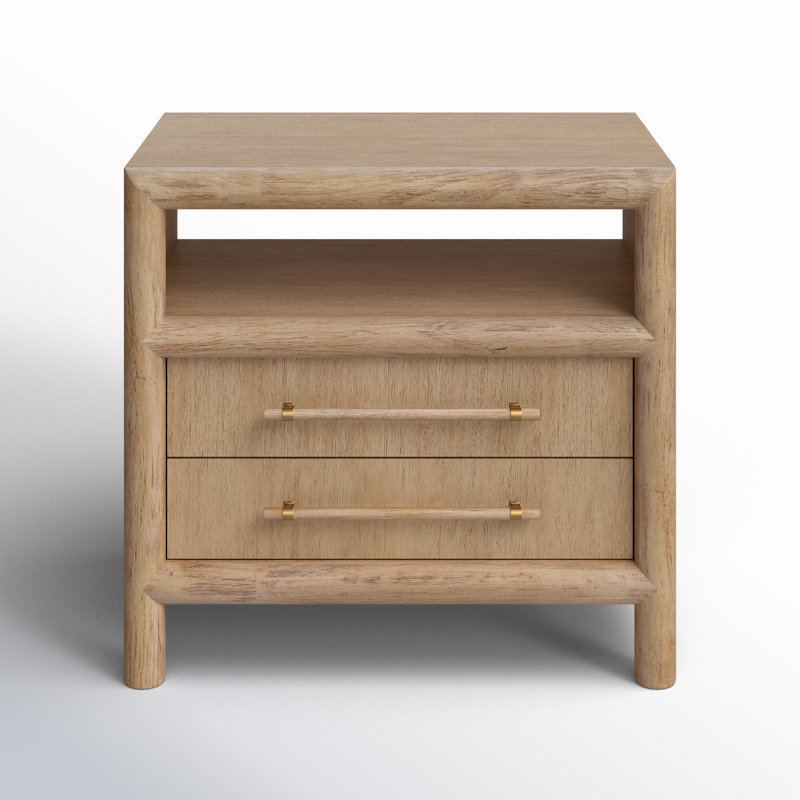 Natural Acacia Wood 2-Drawer Nightstand with Open Shelf