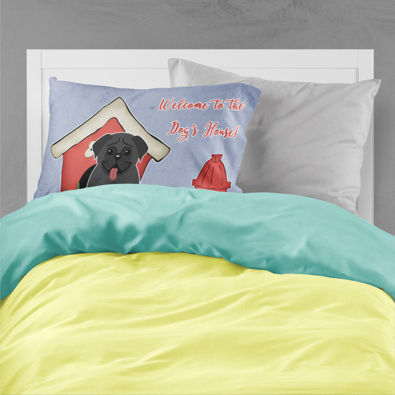 Taie d’oreiller chien house, Pug noir