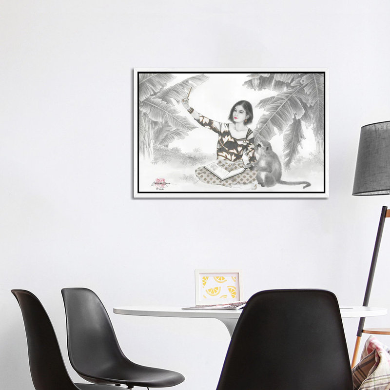 Monkey BFF - Painting on Canvas, 101.6 cm H x 66.04 cm W, White Framed