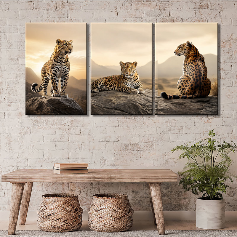 Ensemble de 3 impressions sur toile Wild Leopard, H 12 po x l 24 po x P 1 po