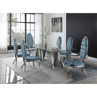 Glass Top Double Pedestal Dining Set