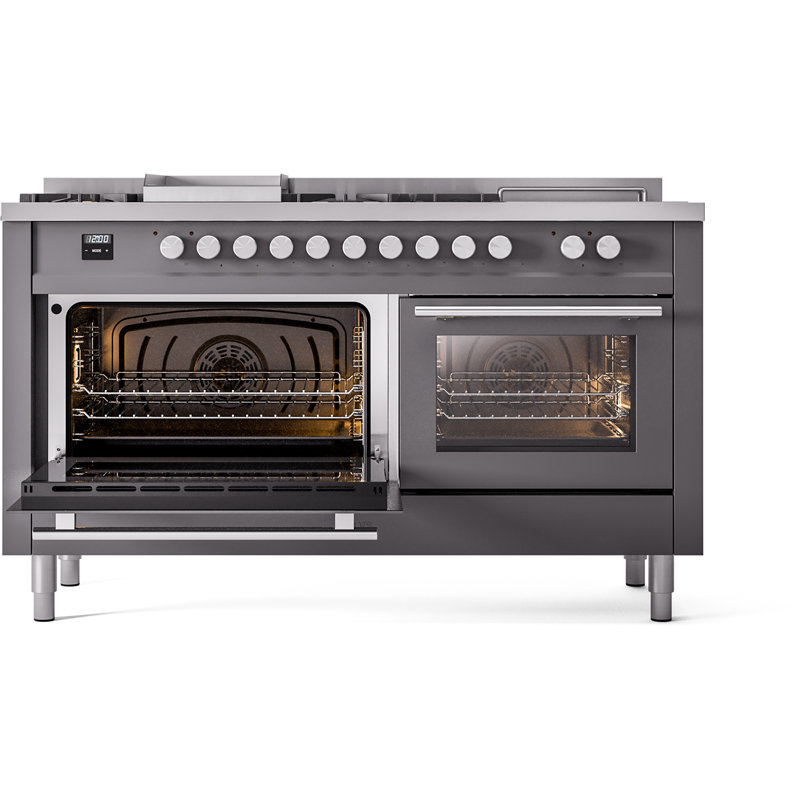 ILVE ProfessionalPlus II 60 Dual Fuel Range, knobs, Graphite Matte, Natural Gas