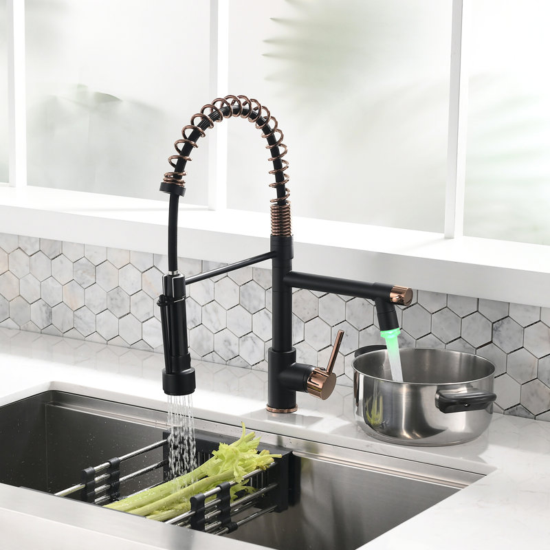 Kitchen Faucet With Pull Down Spray Head, Black And Rose Gold, Single Handle, Easy To Use Elegant Style, Black/Rose Gold