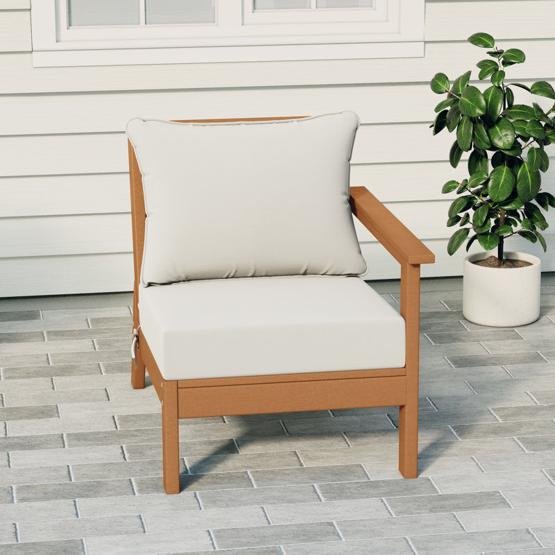 Deep Seating Right Arm Chair With Cushions, White, Teak