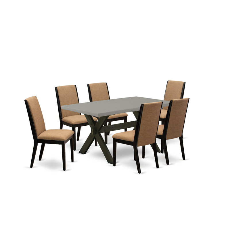 Ensemble de table de salle à manger moderne 7 pièces 7 pièces en X, 7, Ciment