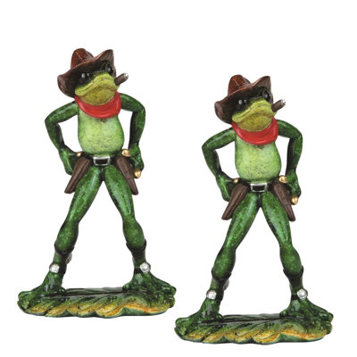 «2-PC Set» ICE ARMOUR 7,25 po H Cowboy Frog Statue, figurine d'animal amusant