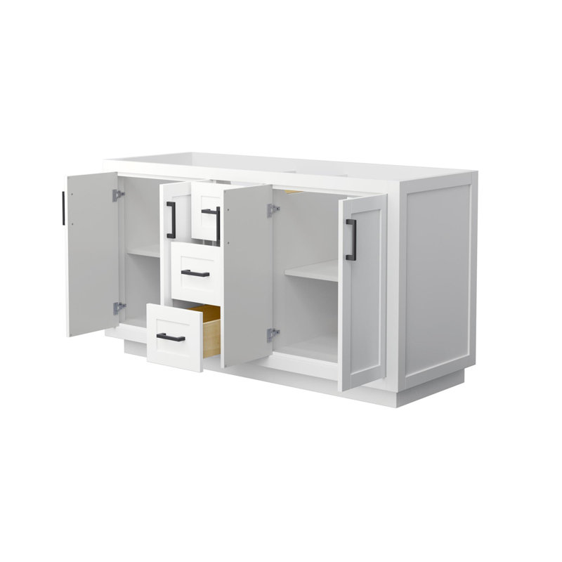 Miranda 59.25" White Double Freestanding Bathroom Vanity with Matte Black Hardware