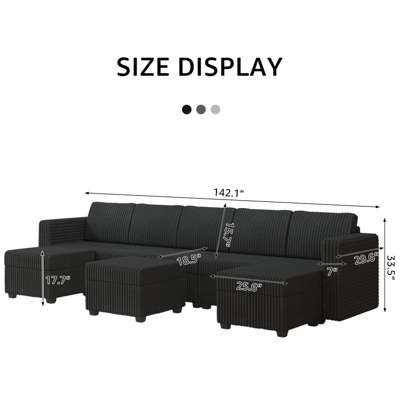 Canapé modulaire 8 pièces Janiera, Noir