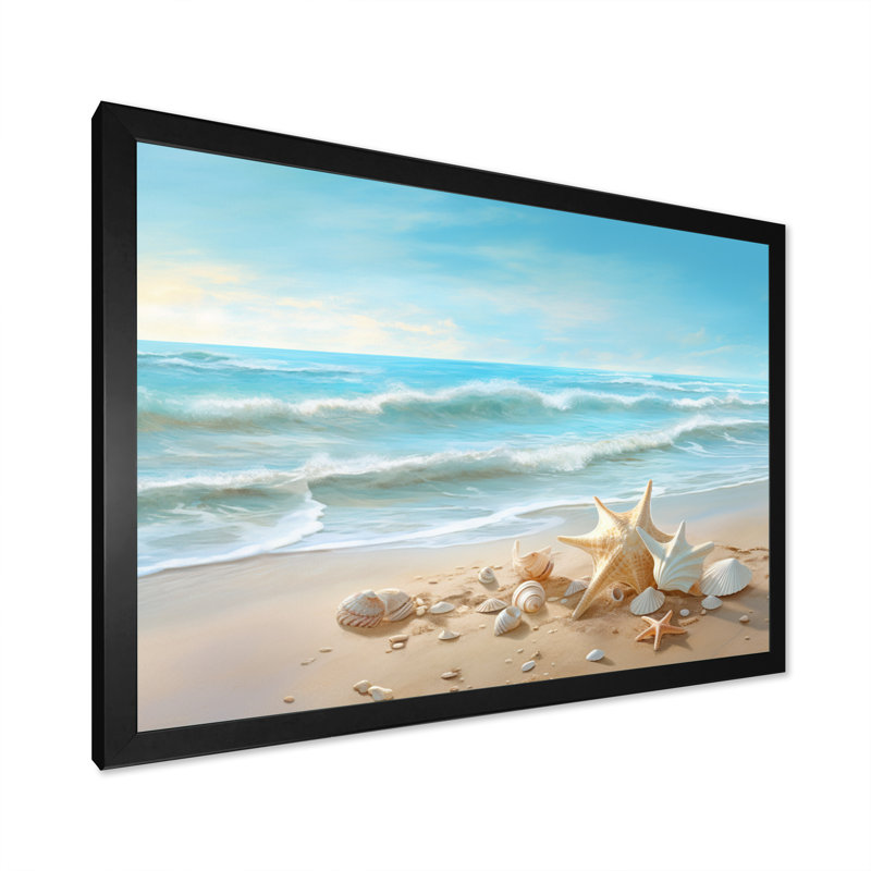 Coquillages au bord de la mer - plage moderne, art mural, Cadre noir, H 12 po x l 20 po x P 1 po