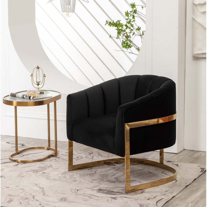 Karina Velvet Barrel Chair, Black Velvet