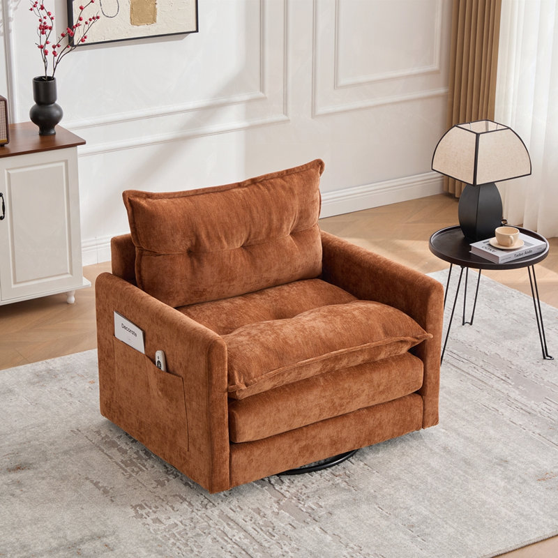 Fauteuil rembourré épais avec base en métal massif, Brun