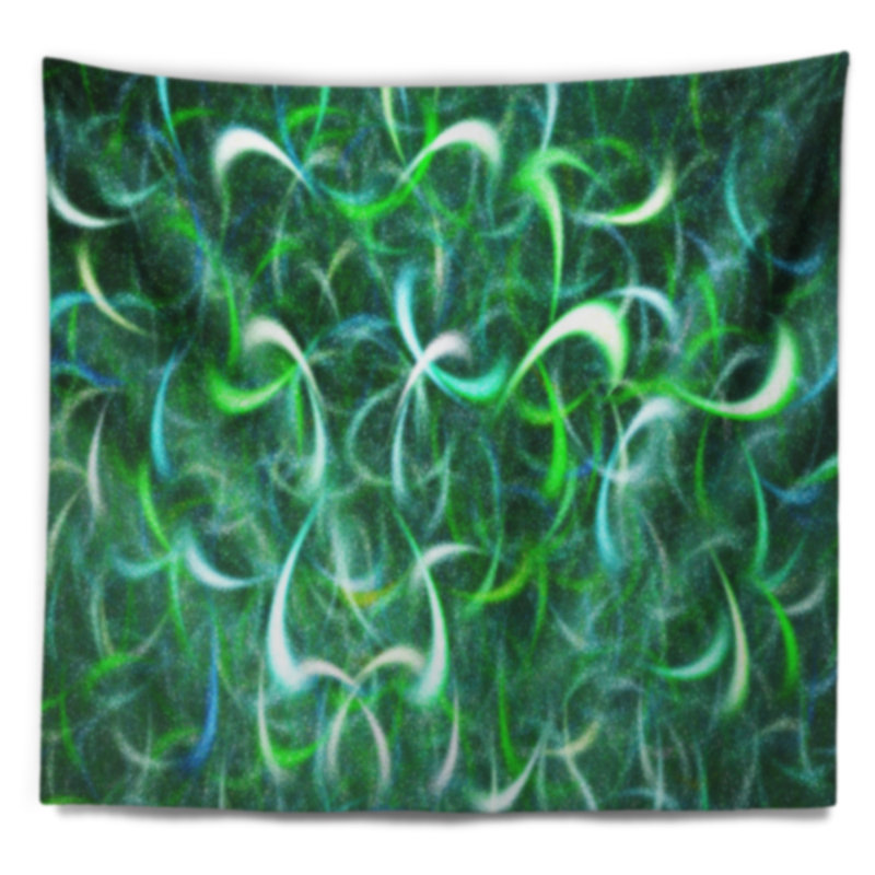 Tapisseriee abstraite d’art fractal vert aquarelle, H 68 po x l 80 po
