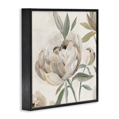 Pivoine lustrée dans des tons neutres, estampe numérique, conception par Aria K.