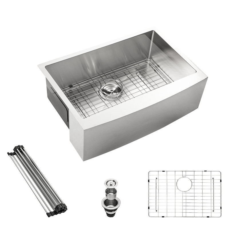 Évier de cuisine à tablier frontal 33 pouces - Acier inoxydable nickel brossé de calibre 16 avec rouille - Couche de réduction du bruit