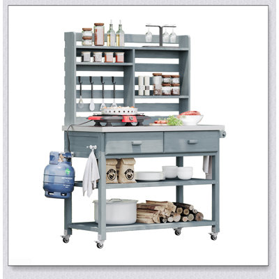 64.9"H Outdoor Potting Bench Table with Lockable Wheels