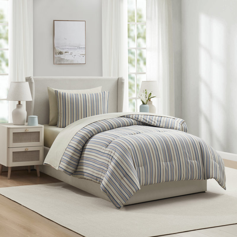 Ensemble d'édredon à lit rayé 5 pièces avec draps et taie d'oreiller Nestl, Twin Comforter + 4 Additional Pieces