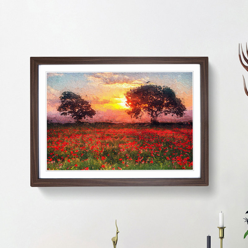 Poppy Meadow - Picture Frame Painting Print, Walnut Framed, 36cm H x 48cm W x 2cm D