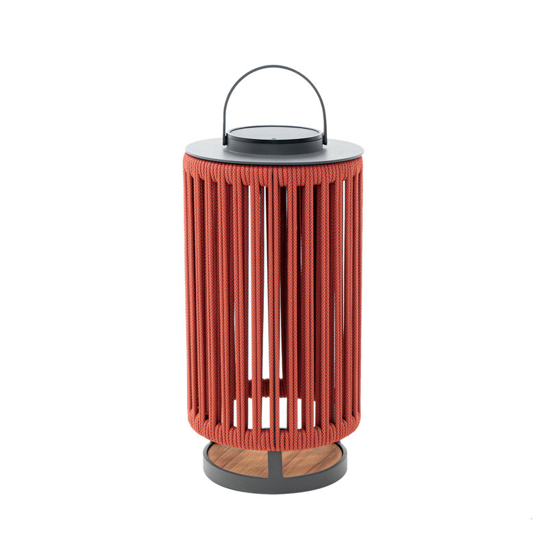 Outdoor Solar Lanterns Outdoor Hollowed-Out LED Floor Lights Aluminum Braided Rope Lantern with Handle,Red, Red