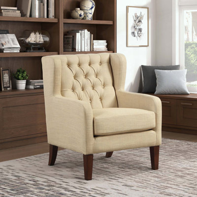Fauteuil d'appoint classique à oreilles, capitonné et ressorts ensachés