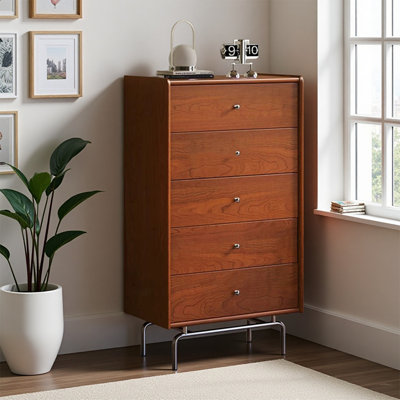 Vintage Brown Five Drawer Solid Wood Filing Cabinet by 17 Stories
