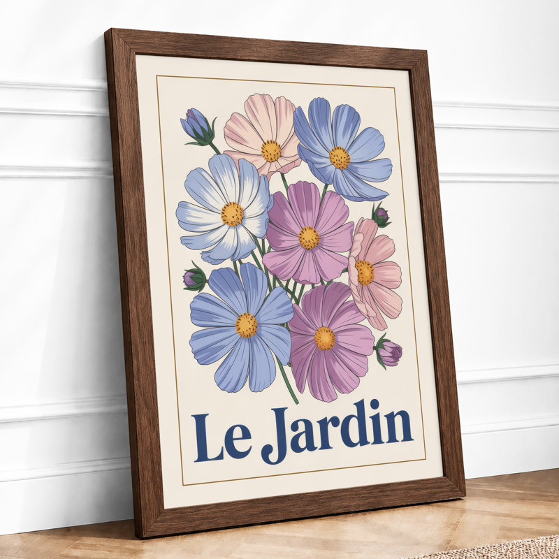 Cosmos Garden Botanical - Framed Print, A2 - 59.4 x 42.0 cm, Walnut