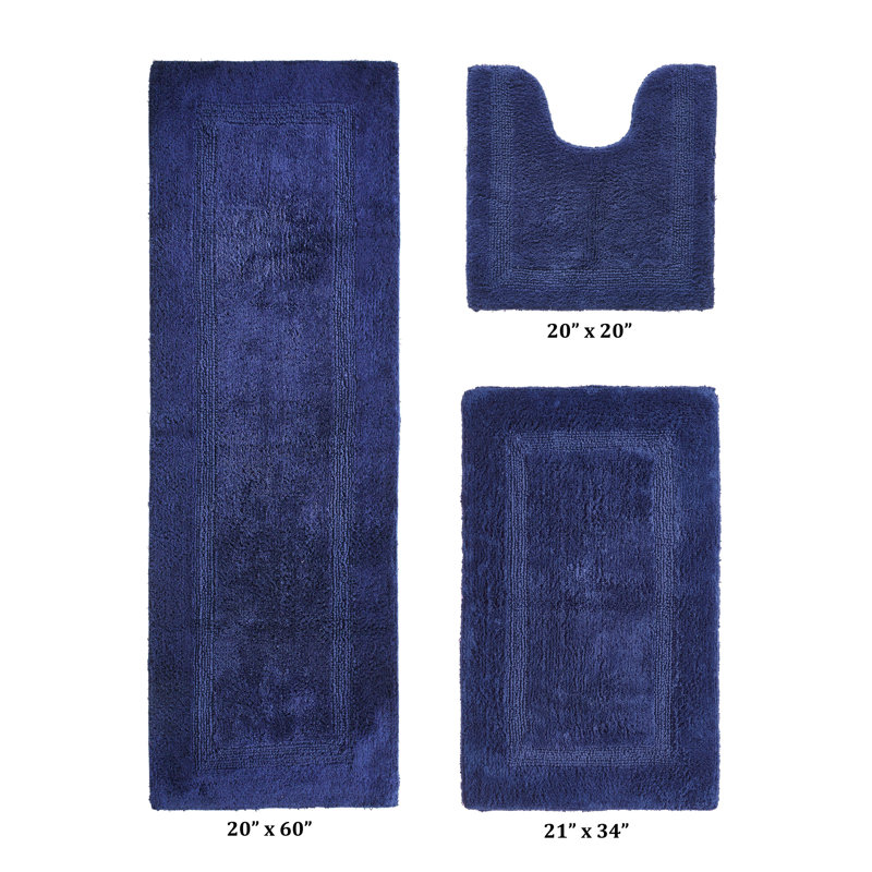 Annerose Premium 100% Cotton 2370 GSM 3-Piece Bath Rug Set, Ultra Soft, Super Absorbent, Reversible Tufted Weave Bathroom Mats, Machine Washable, OEKO-TEX® Certified Bath Rugs for Bathroom, Shower & Tub, Navy