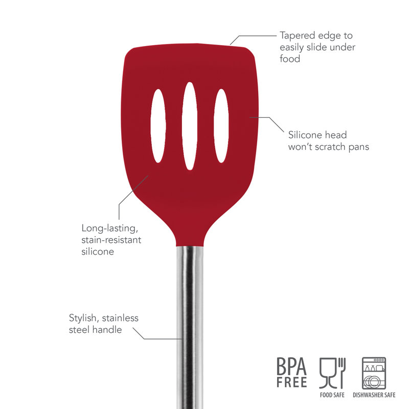 Tovolo Silicone Slotted Turner SS Handle, Red